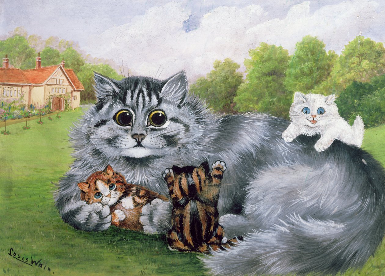 Gato e seus gatinhos de Louis Wain