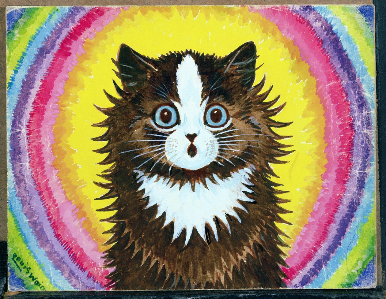 Gato em arco-íris (wc e guache sobre papel) de Louis Wain