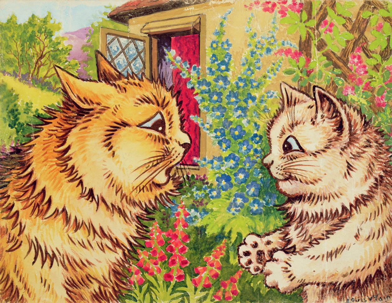 Gatos em um jardim de Louis Wain