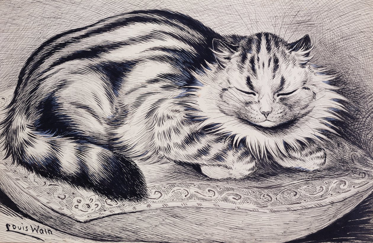 Pussy (caneta e tinta e bodycolour no papel) de Louis Wain