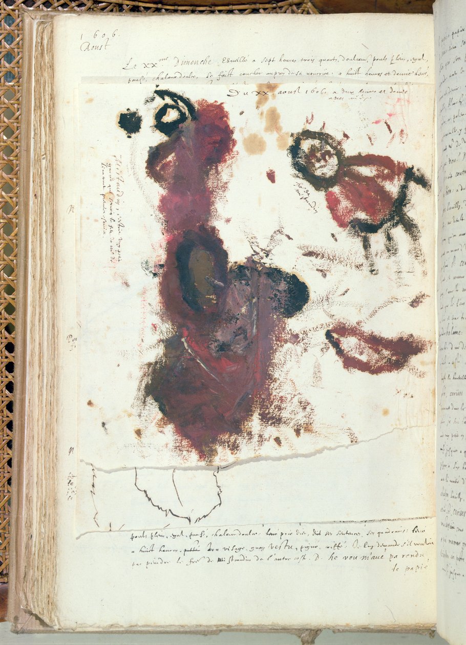 Rabiscos feitos pelo futuro rei da França, Luís XIII, quando criança de 4 anos, em 20 de agosto de 1606 (tinta no papel) de Louis XIII