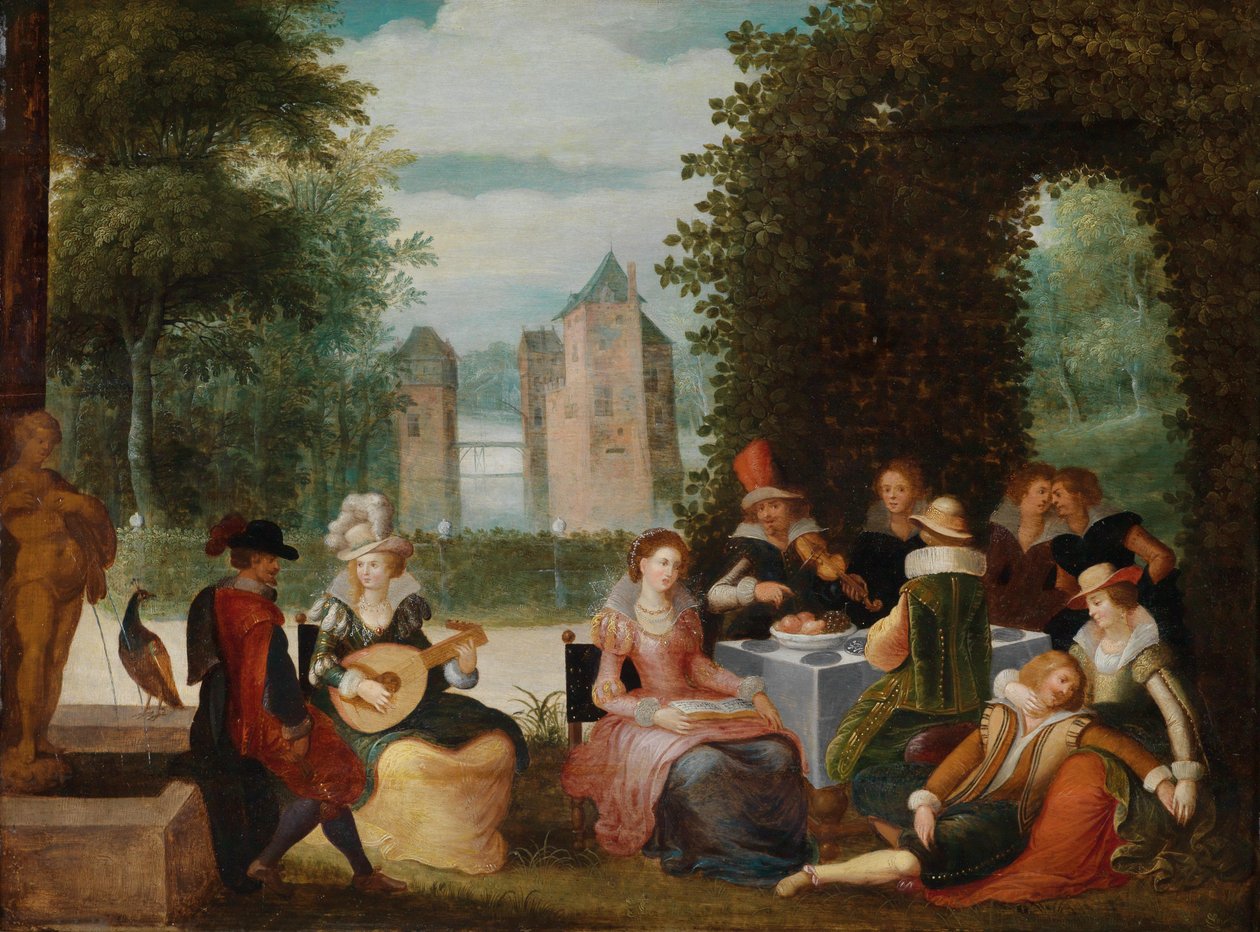Empresa de músico elegante em um parque de Louis de Caullery