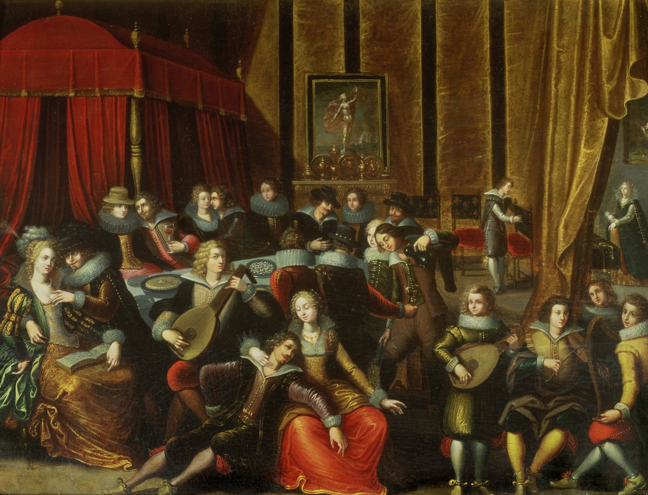 Cena, galante, em, um, chateau, (panel) de Louis de Caullery
