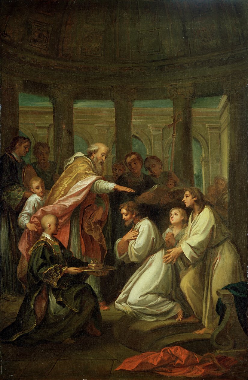 Baptismo de Santo Agostinho (354-430) estudo para a decoração dos Invalides, 1702 de Louis de, the Younger Boulogne