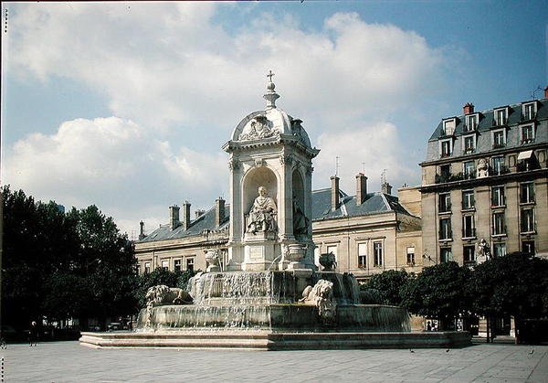 Vista da Fonte dos Quatro Bispos, Lugar Saint-Sulpice, construído em 1844 de Louis or Ludovico Visconti