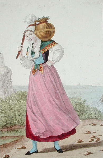 Dairymaid da região de Cherbourg, c.1820 (cor litho) de Louis Marie (after) Lante