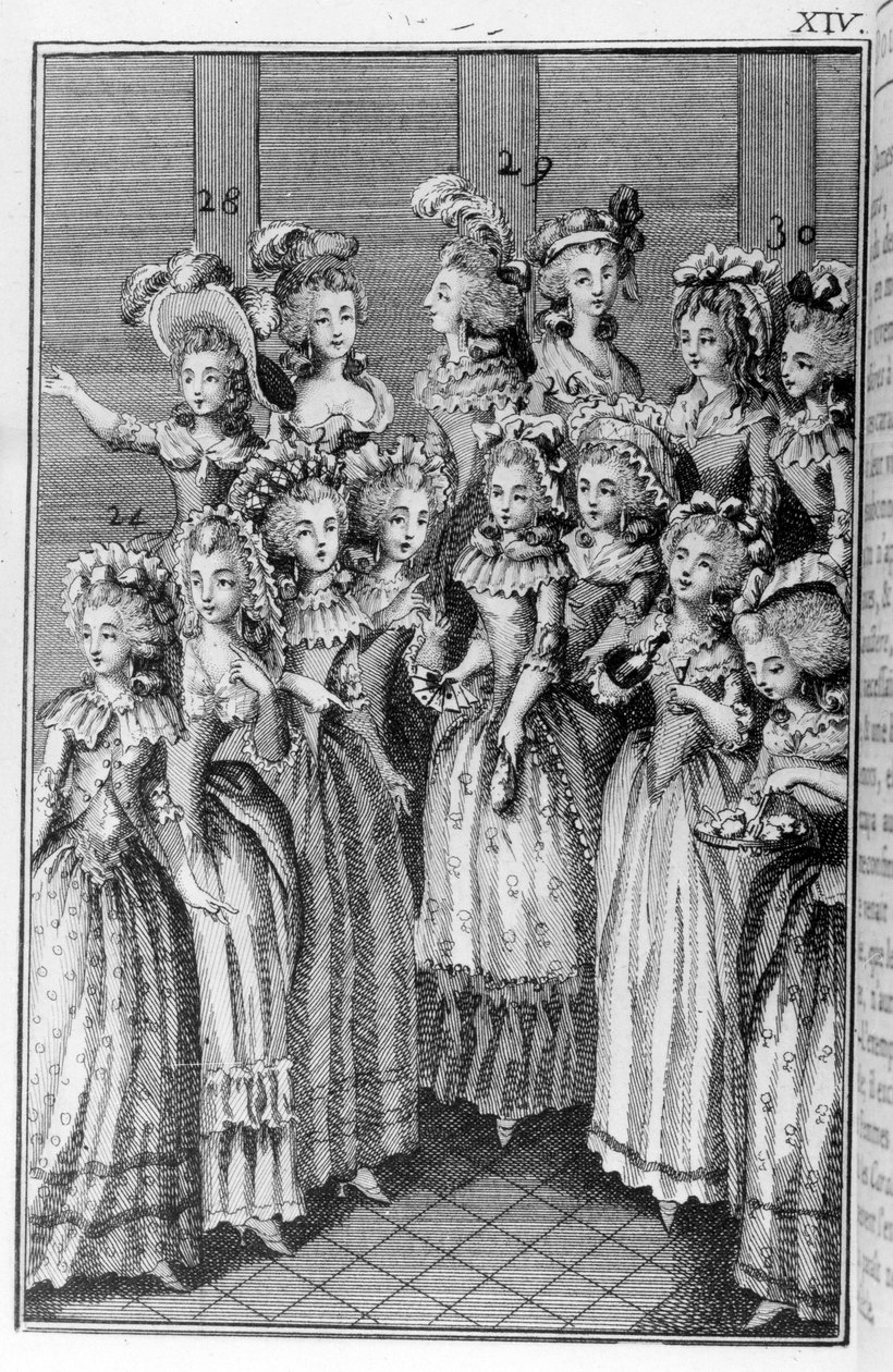 Ilustração de Louis Binet (1744-1800) para o livro de Nicolas Edme Restif de La Bretonne "Les Parisiennes", ou XL General Characters Taken in the Modern Moors, apto para servir uma l