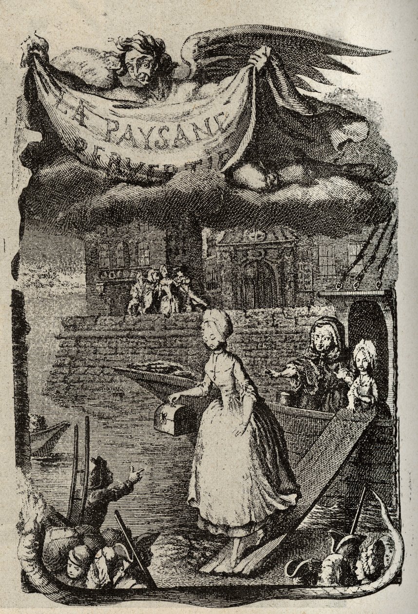 Ilustração para "La Paysanne pervertie ou les Dangers de la ville" de Restif de La Bretonne (1734-1806) escritor francês. Gravura de Binet do século XVIII. de Louis (after) Binet