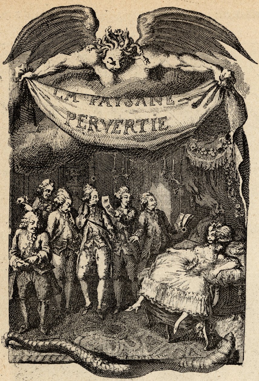 Ilustração para "La Paysanne pervertie ou les Dangers de la ville" de Restif de La Bretonne (1734-1806) escritor francês. Gravura de Binet do século XVIII. de Louis (after) Binet