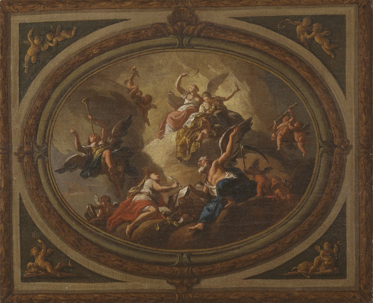 Esboço para um teto oval, c.1705 (óleo sobre tela) de Louis (after) Laguerre