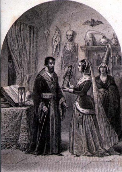 Um Cliente Visita um Feiticeiro, gravado por Philibert Langlois (fl.c.1834-9) (gravura) de Louis (after) Marckl