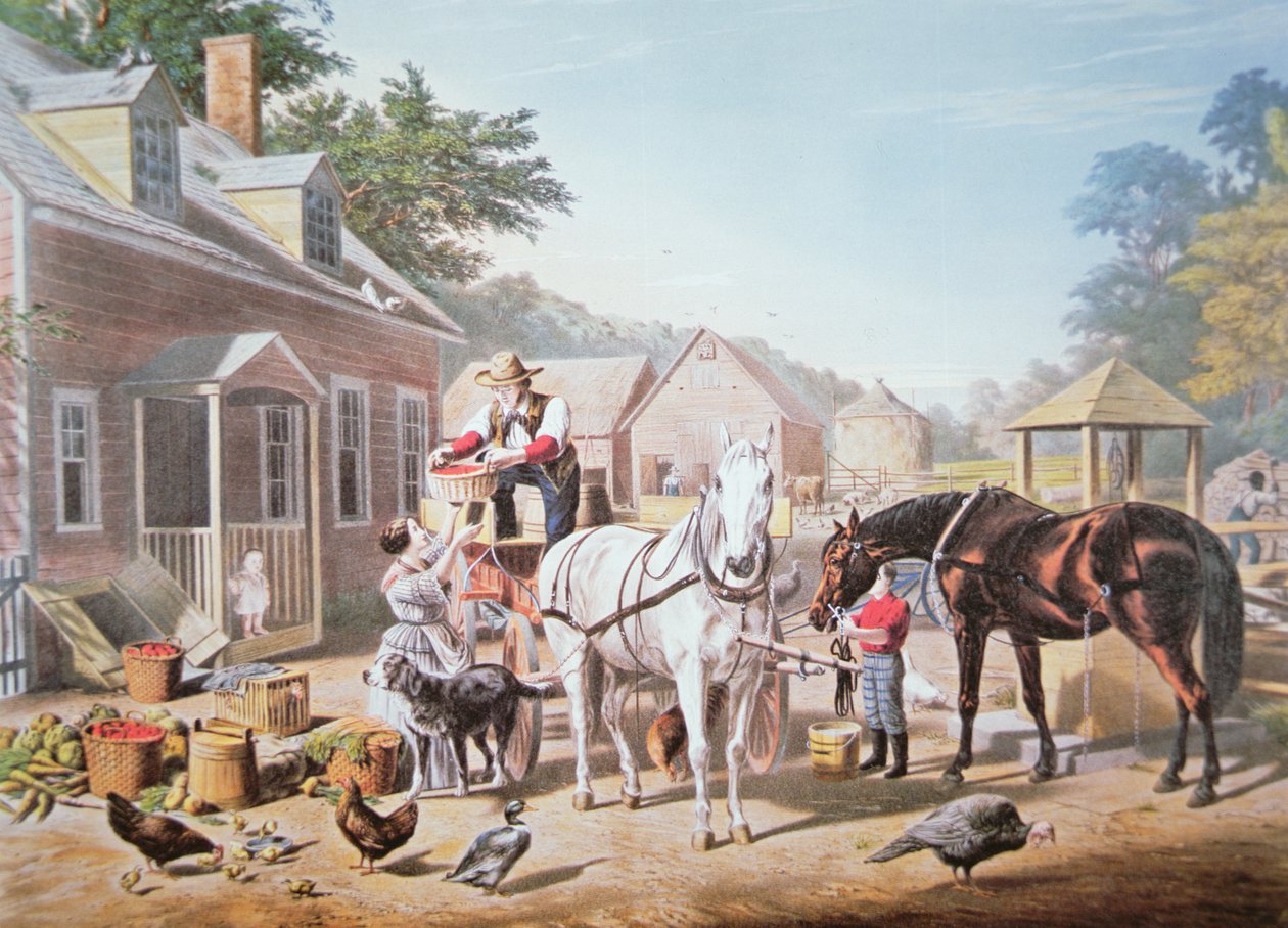 Cenas Americanas: Preparing for Market, publicado por N. Currier de Louis (after) Maurer