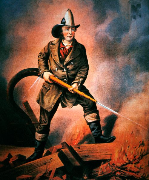 O bombeiro americano: Facing the Enemy, publicado por Currier & Ives de Louis (after) Maurer