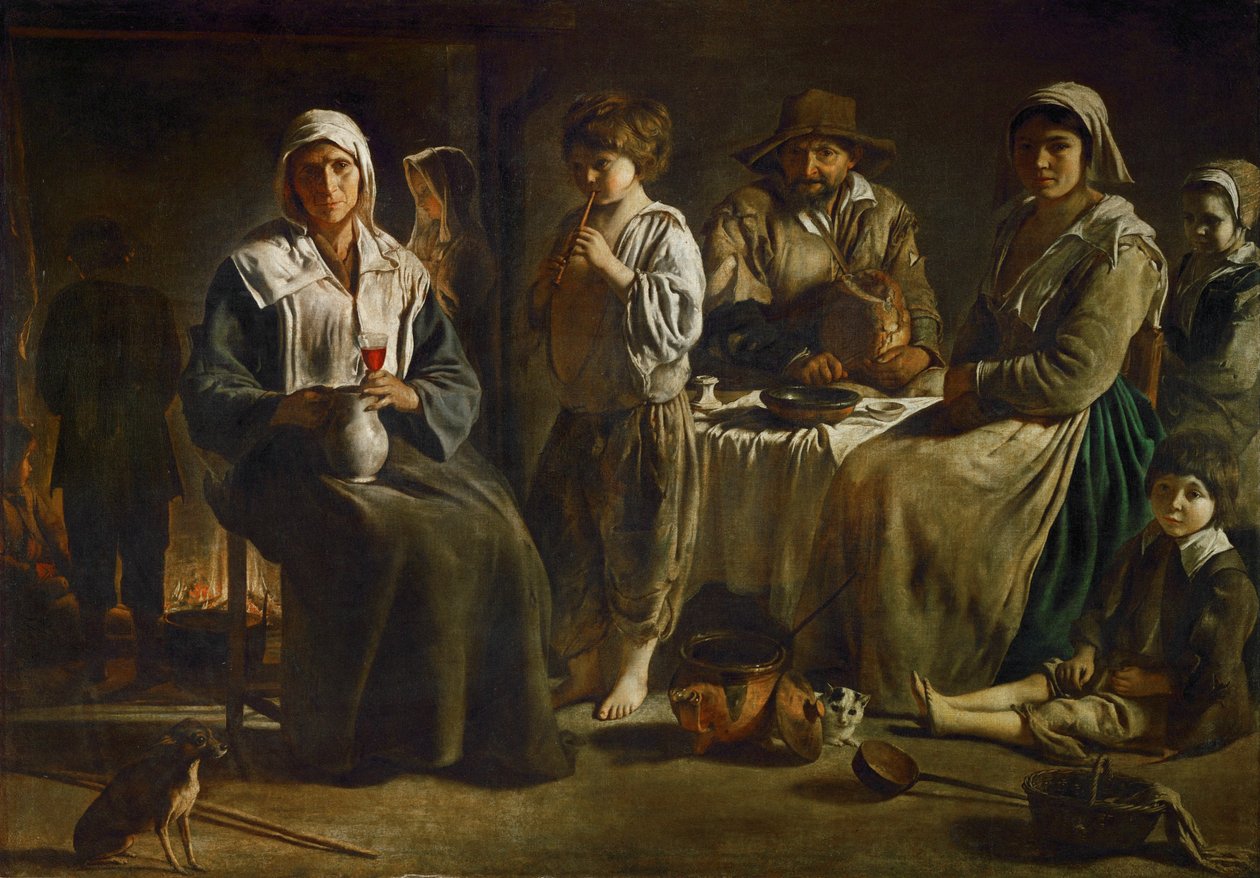 Uma família de camponeses num interior ... de Louis (attr. to) Le Nain