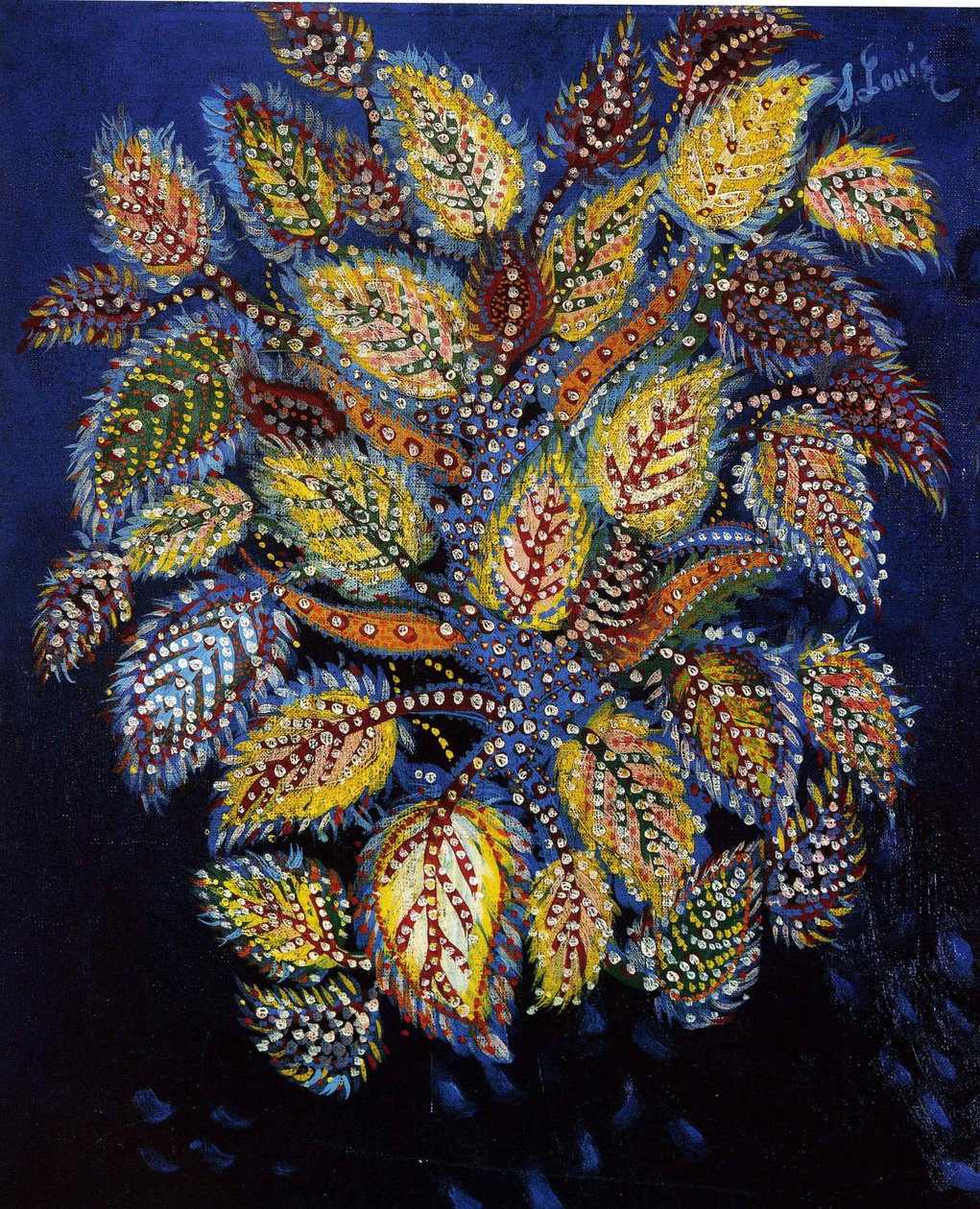 Flores manchadas em um fundo azul, 1929. de Louis