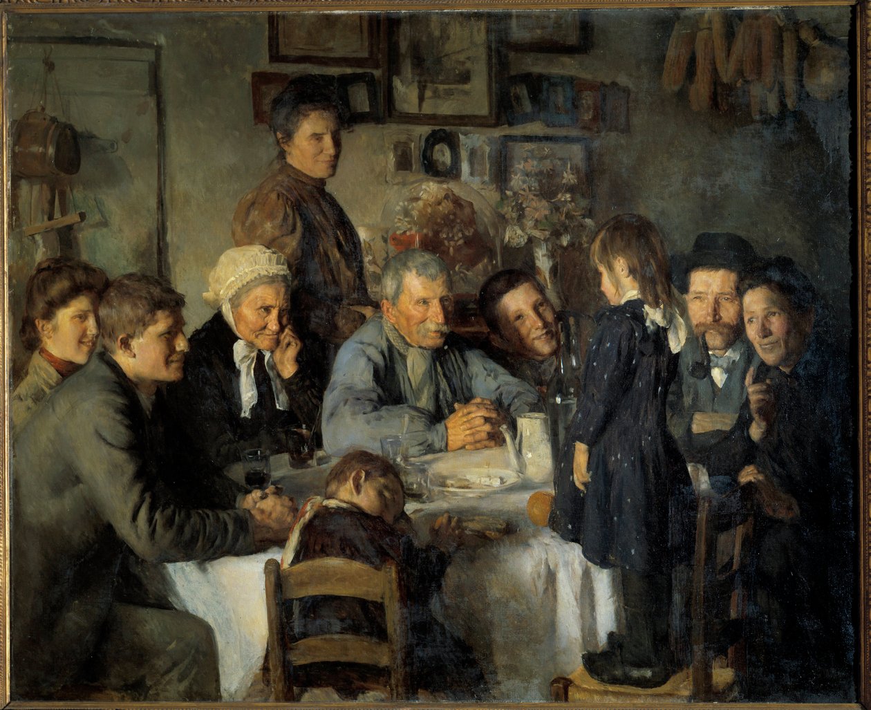 A refeição familiar das bodas de ouro dos camponeses. Pintura de Louis Adolphe Dechenaud (1868-1926) 1909 Sol. 1,66x2,03 m Dijon, Musee des Beaux Arts de Louis Adolphe Dechenaud