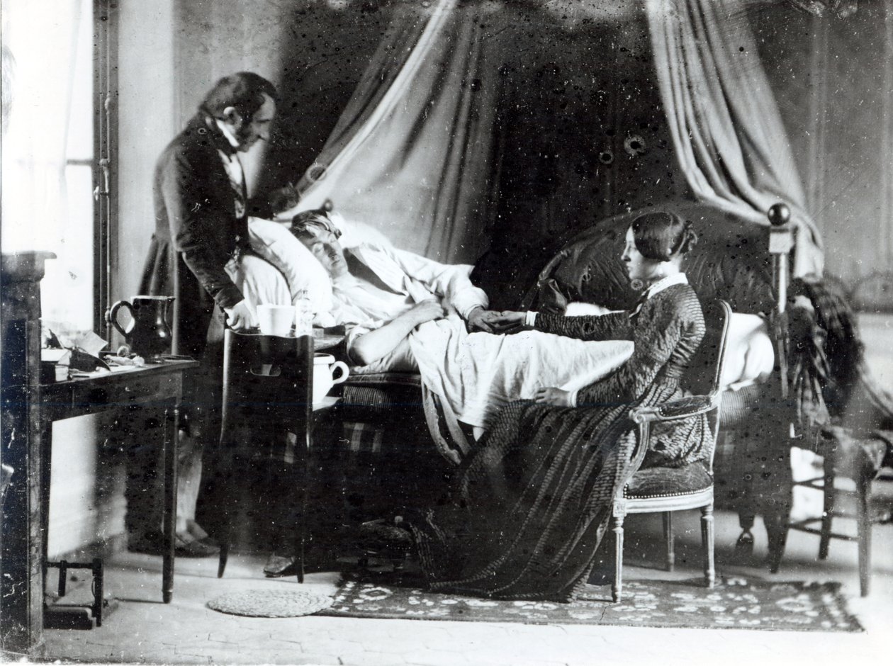 A visita do médico ao paciente, c.1840-50 (foto bw) de Louis Adolphe Humbert de Mollard