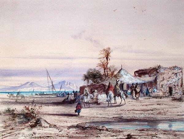 Tunisian Landscape (aguarela sobre papel) de Louis Amable Crapelet