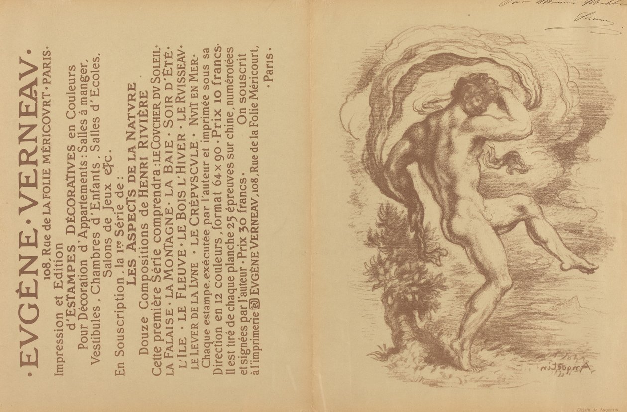 Nus dançantes e propaganda para as gravuras decorativas de Eugène Verneau [verso], 1897. de Louis Anquetin