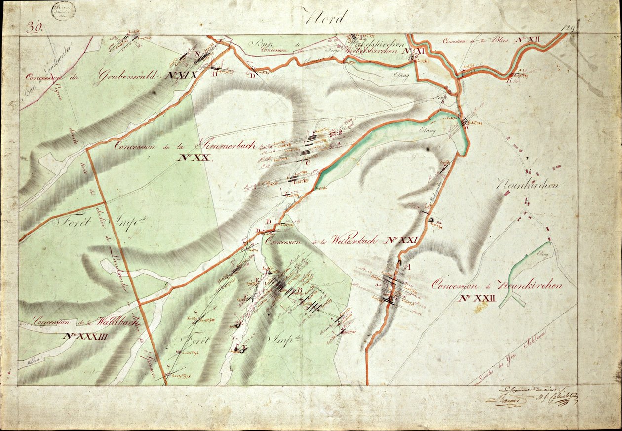 Atlas das concessões do campo de carvão de Saar pela Sra. Beaunier & Calmelet, engenheiros do corpo mineiro. de Louis Antoine Beaunier