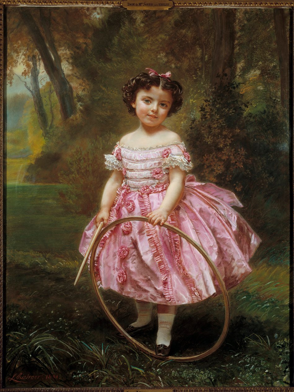 Mademoiselle Ehrler: Menina brincando com um aro, Pintura de Louis Antoine Leon Riesener (1808-1878) de Louis Antoine Leon Riesener