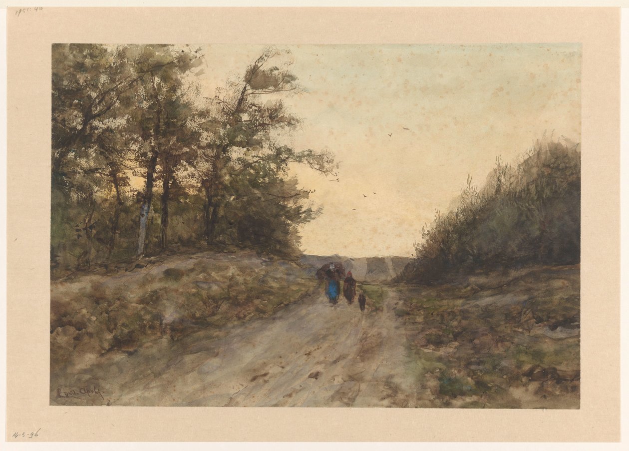 Paisagem com figuras em uma estrada rural de Louis Apol
