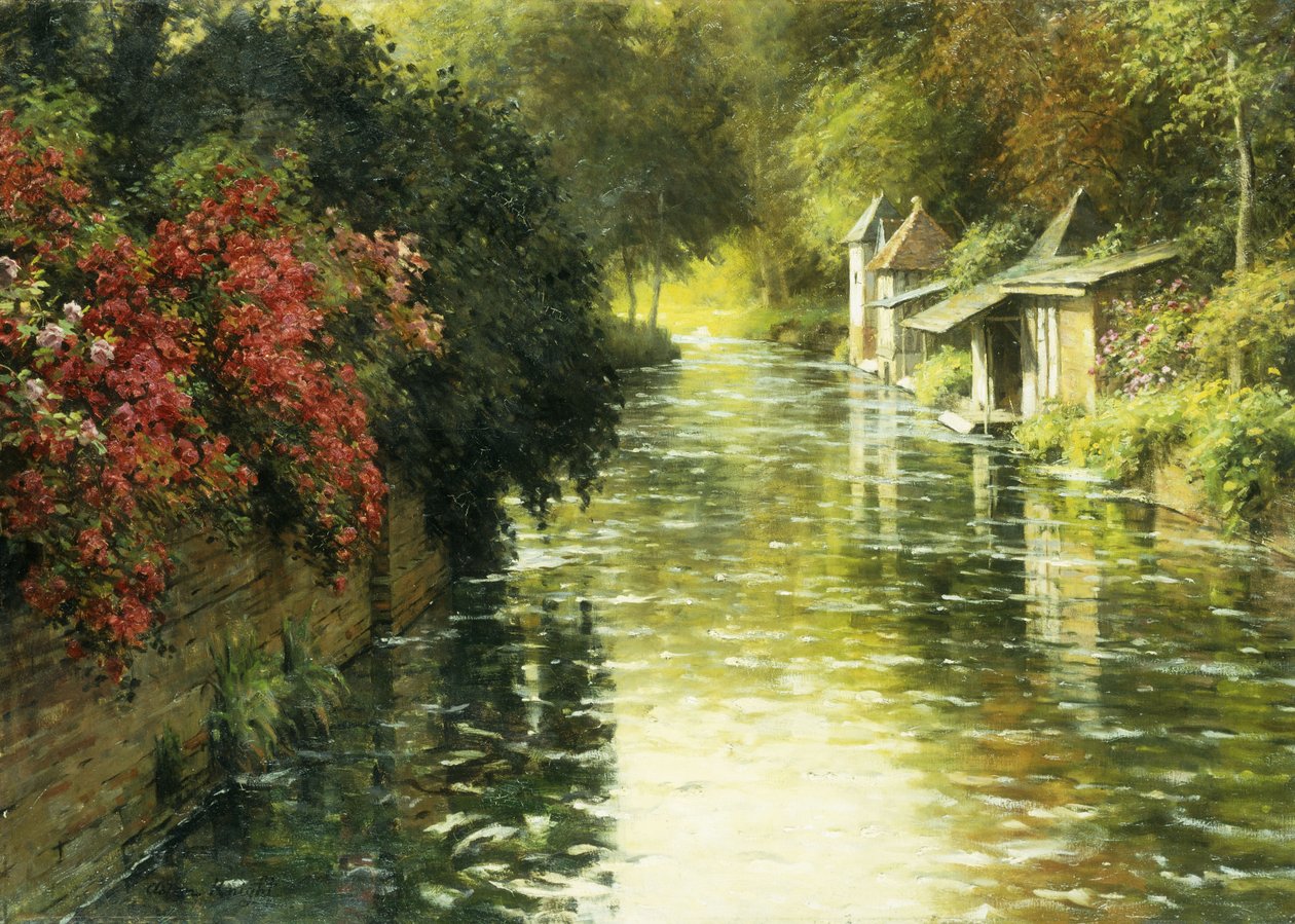 Uma paisagem fluvial francesa (óleo sobre tela) de Louis Aston Knight