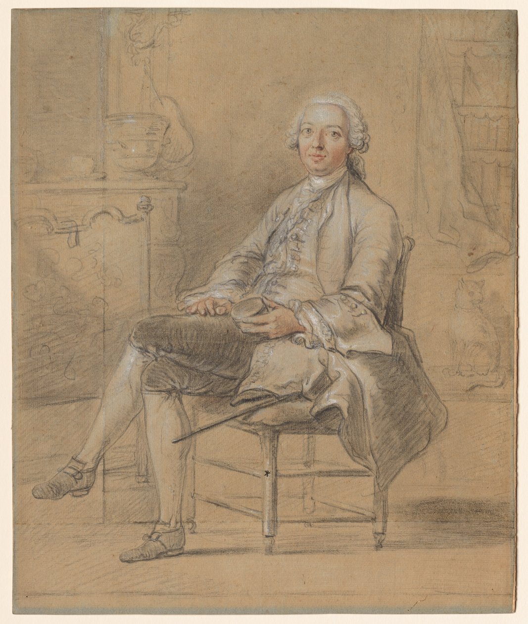 Homem sentado segurando uma caixa de rapé, c. 1750-1760. de Louis Aubert