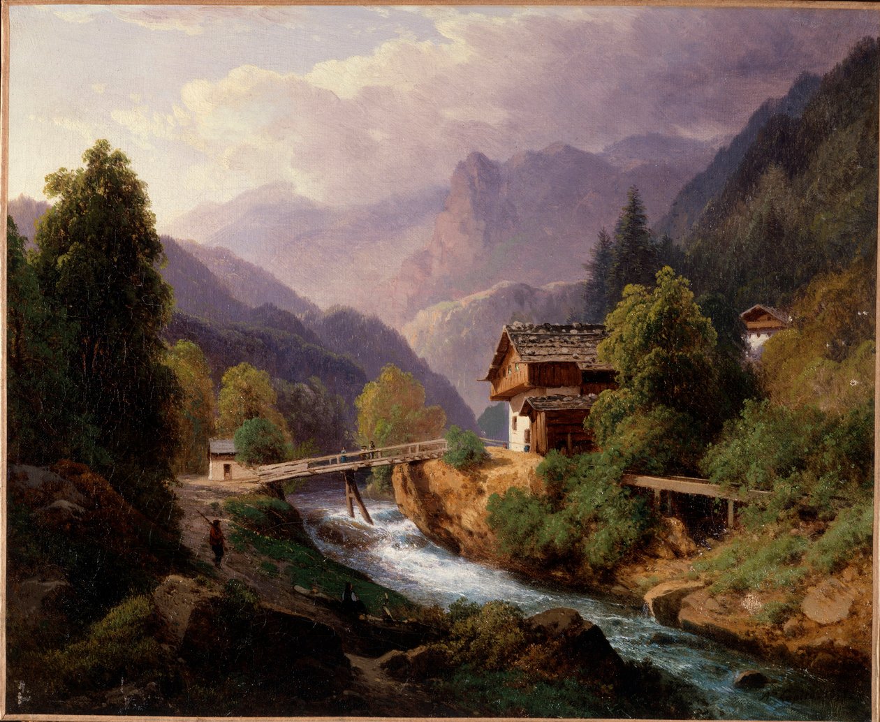 Paisagem da Suíça Pintura por Augustus Louis Lapito (1803-1874) Coleção Privada do século XIX de Louis Auguste Lapito
