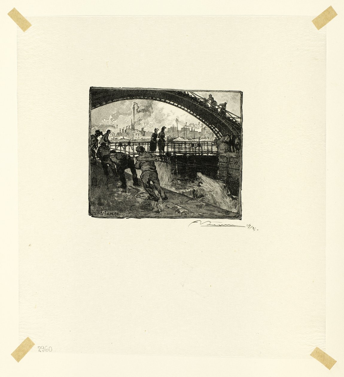 Eclusa do Canal Saint-Martin, placa seis de Le Long de la Seine et des Boulevards de Louis Auguste Lepère