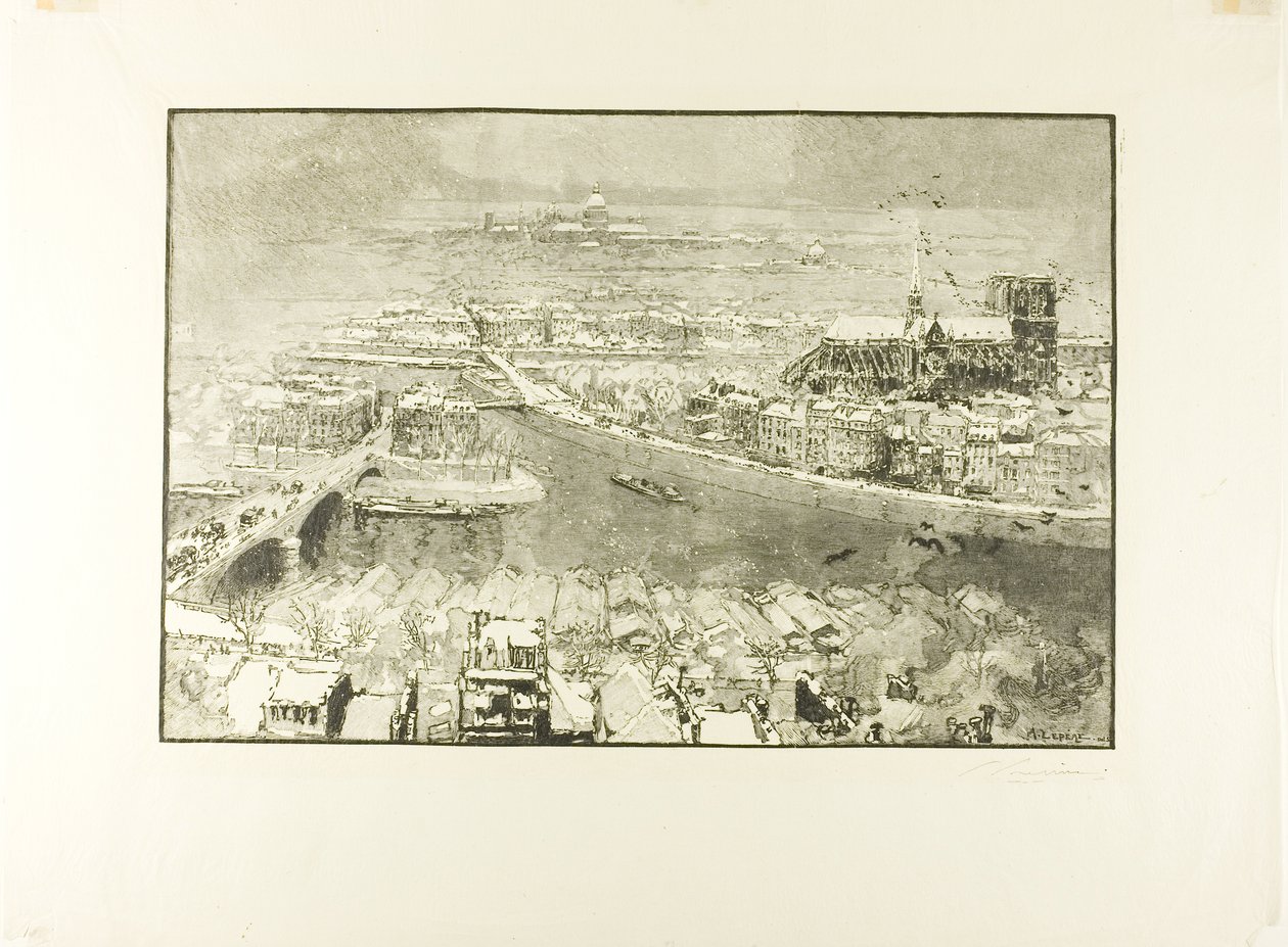 Paris sob a neve, vista da Torre de Saint-Gervais de Louis Auguste Lepère