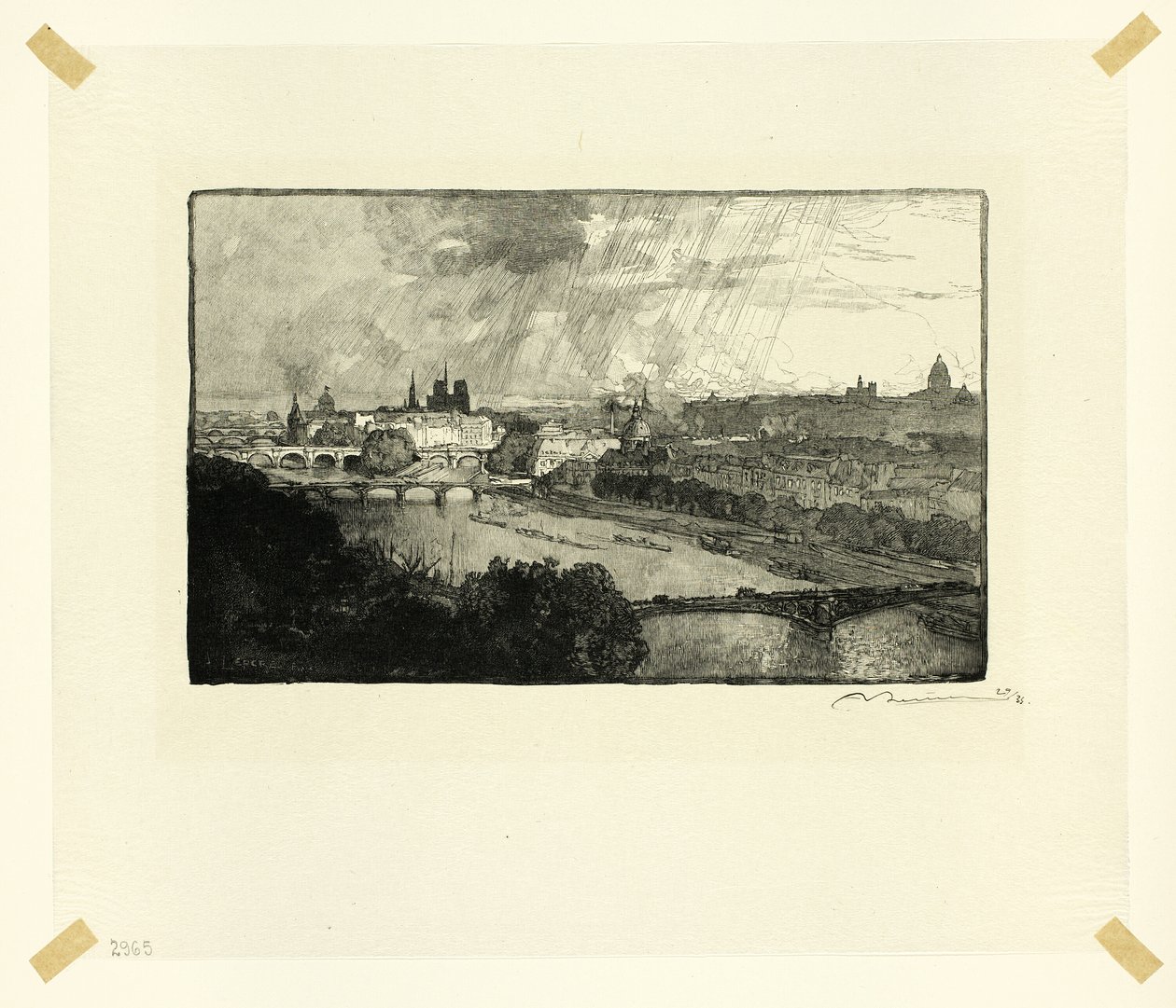 Paris, vista do Pavillon de Flore, placa onze de Le Long de la Seine et des Boulevards de Louis Auguste Lepère