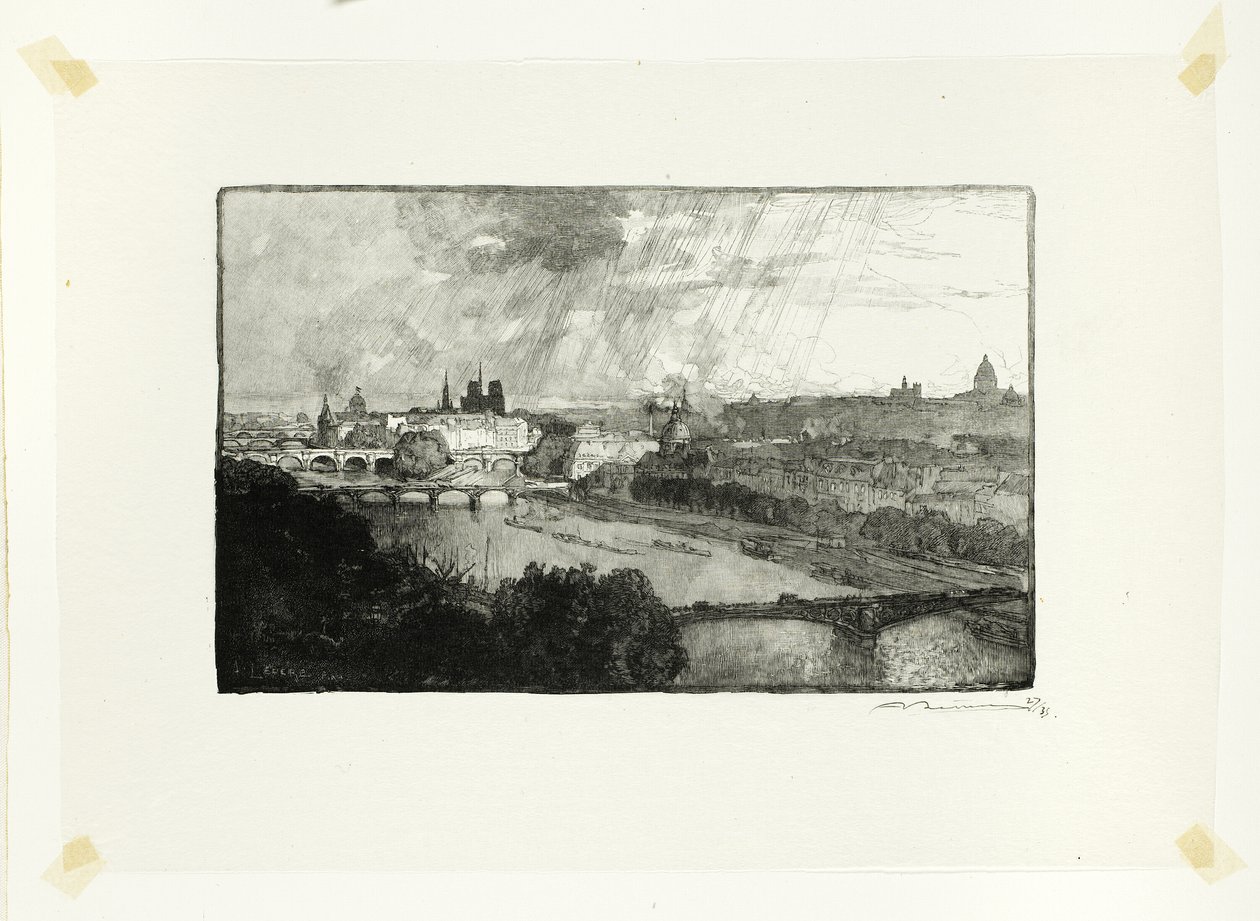 Paris, vista do Pavillon de Flore, placa onze de Le Long de la Seine et des Boulevards de Louis Auguste Lepère