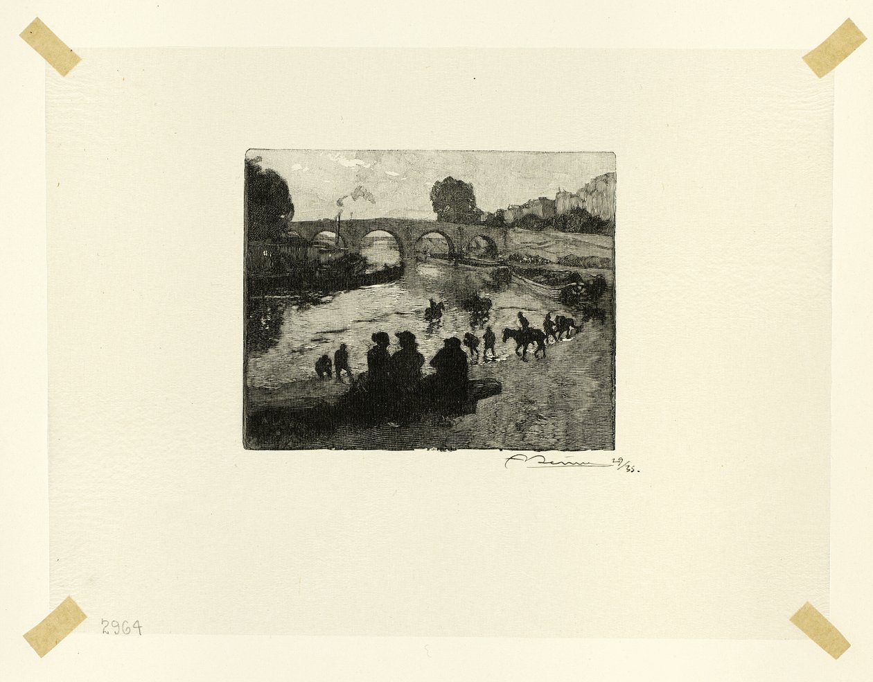 O lago dos cavalos na Pont Marie, placa dez de Le Long de la Seine et des Boulevards de Louis Auguste Lepère