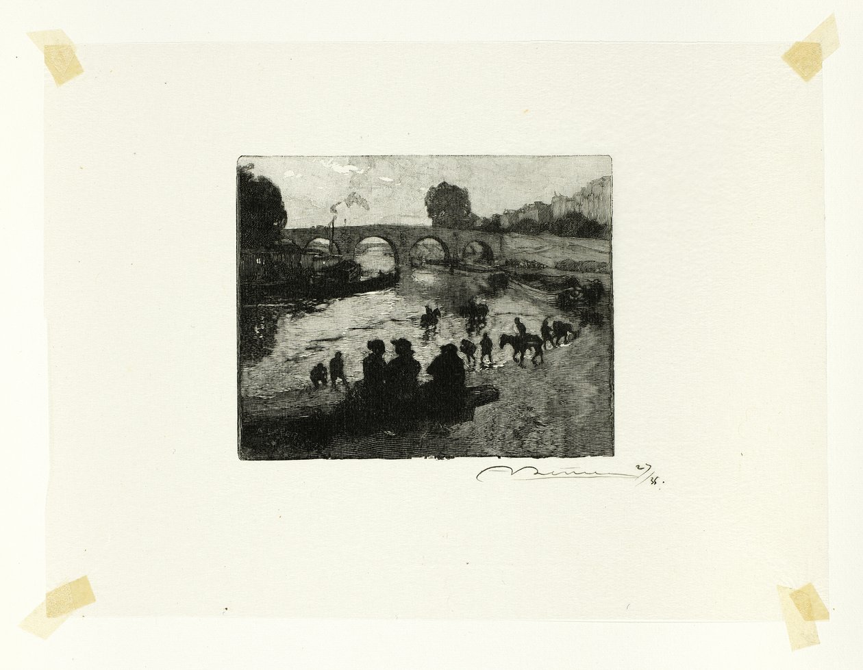 O lago dos cavalos na Pont Marie, placa dez de Le Long de la Seine et des Boulevards de Louis Auguste Lepère