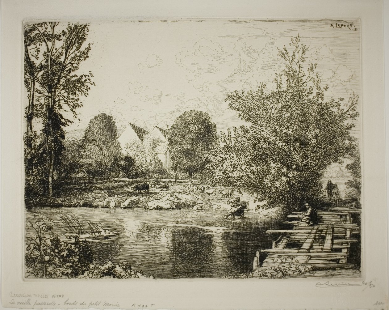 A antiga ponte pedonal, margens do Petit Morin de Louis Auguste Lepère