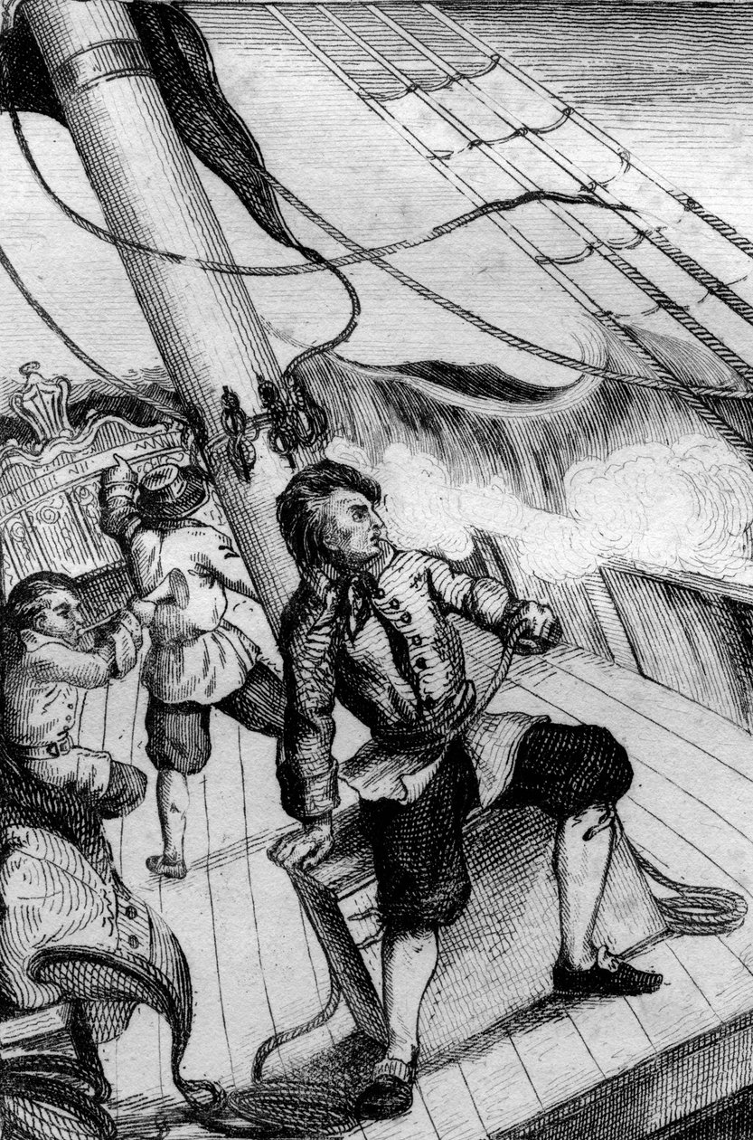A cada minuto eu esperava ser gravado após o desenho de M. de Sainson para o Livro de Daniel Defoe (De foe) "Robinson Crusoe" edição francesa de 1837. de Louis Auguste de Sainson