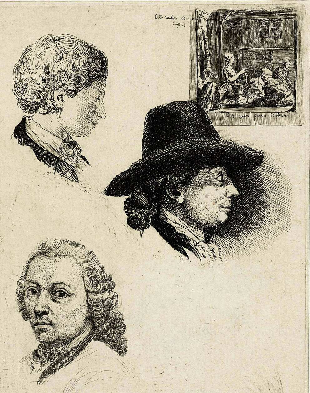 Coclers, L B, Folha de estudo com retratos de Louis Bernard Coclers e família (Rijksmuseum) de Louis Bernard Coclers