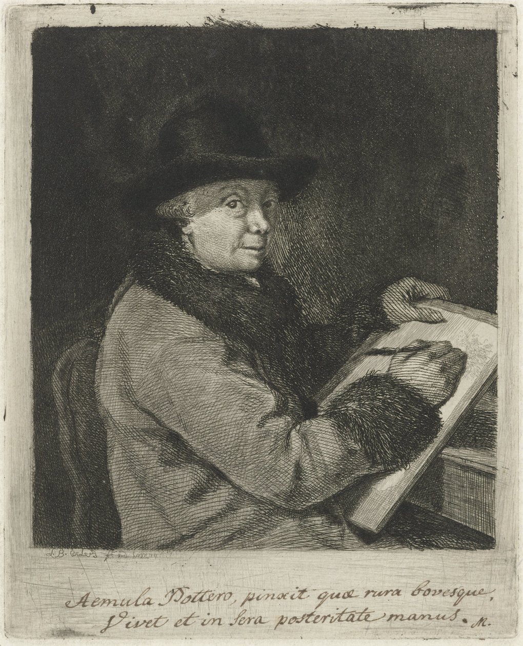 Retrato do artista Johannes Janson, desenhando de Louis Bernard Coclers