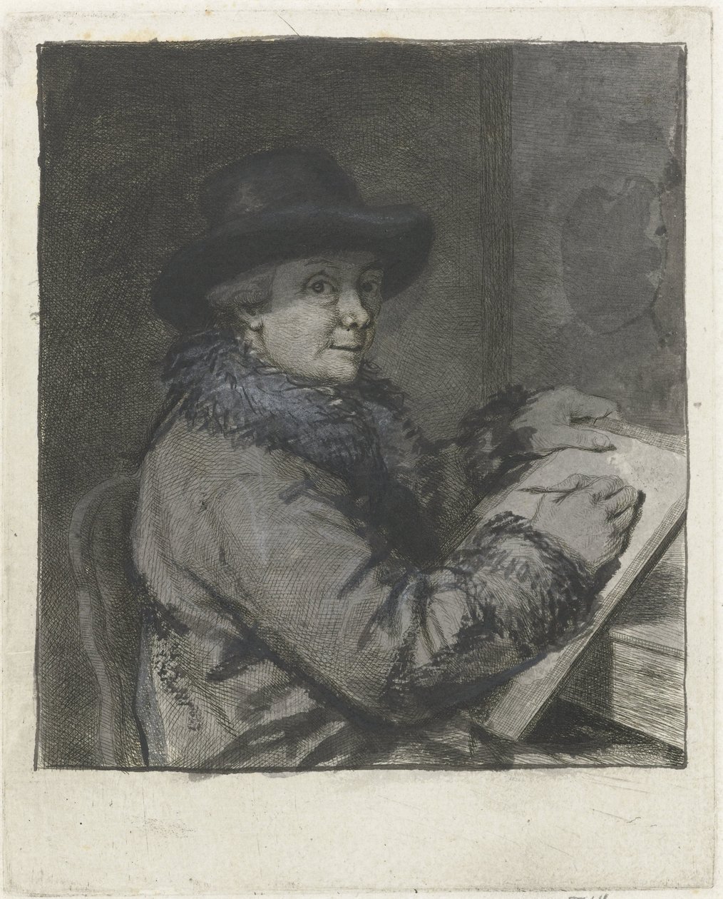 Retrato do artista Johannes Janson, desenhando de Louis Bernard Coclers