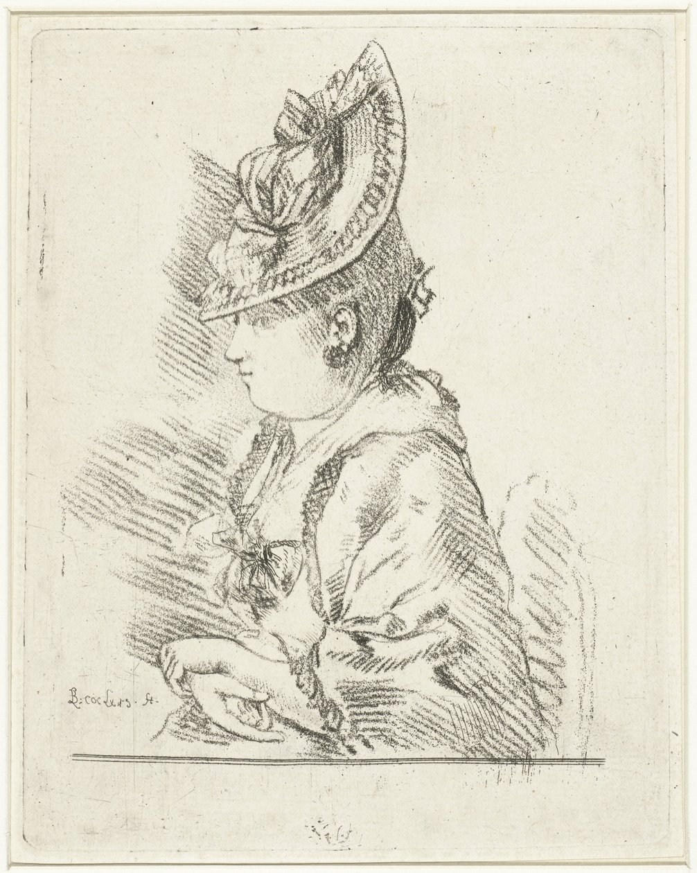 Retrato de uma jovem com chapéu de perfil à esquerda de Louis Bernard Coclers