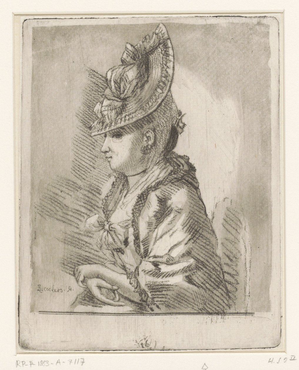 Retrato de uma jovem senhora com chapéu de perfil à esquerda de Louis Bernard Coclers