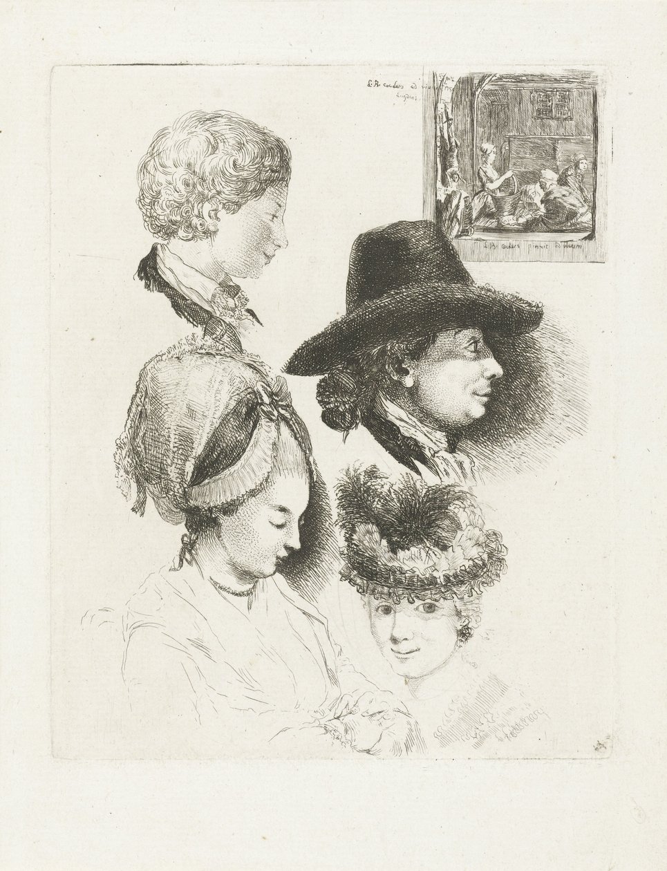 Folha de estudo com retratos de Louis Bernard Coclers e sua família de Louis Bernard Coclers