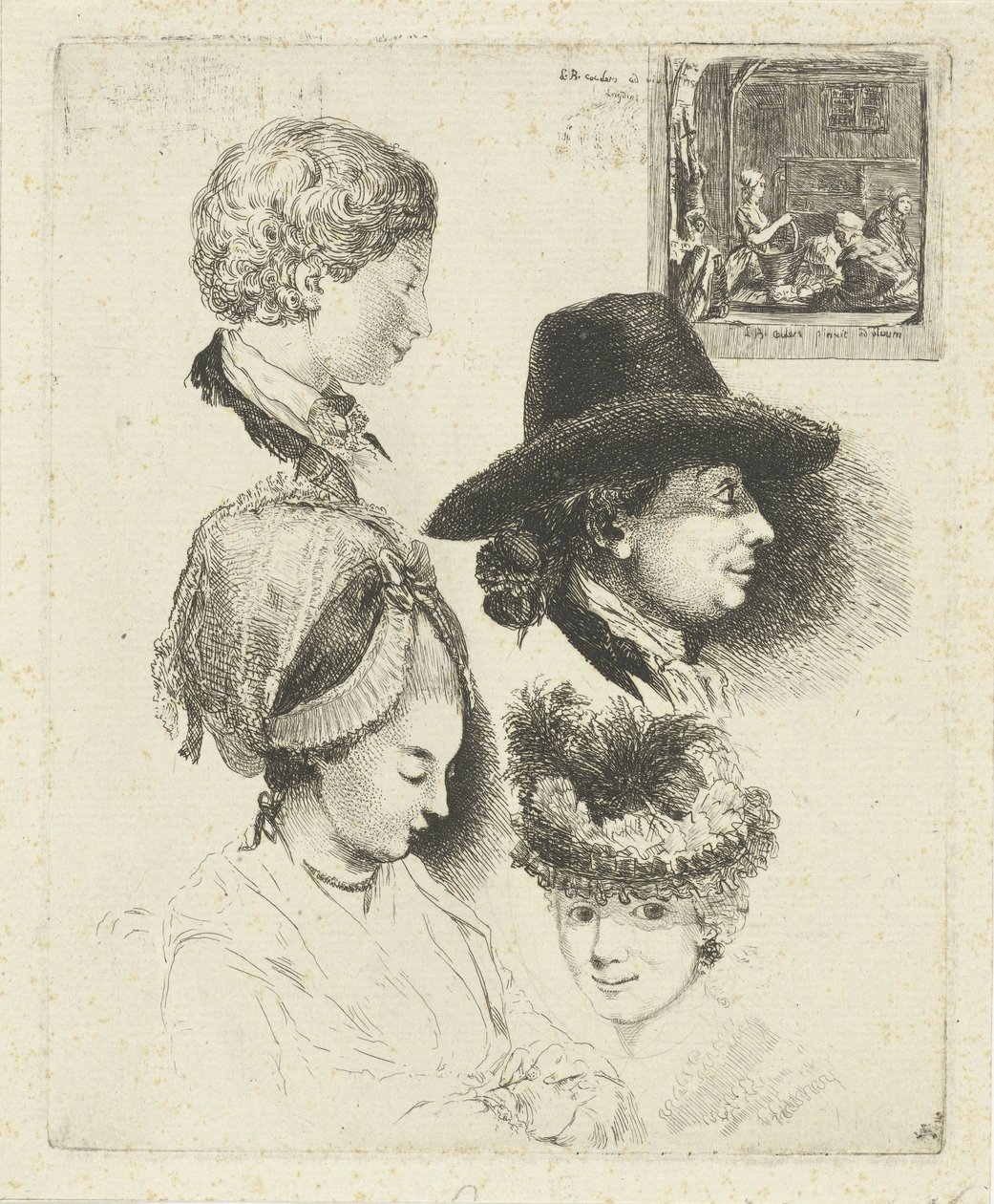 Folha de estudo com retratos de Louis Bernard Coclers e sua família de Louis Bernard Coclers