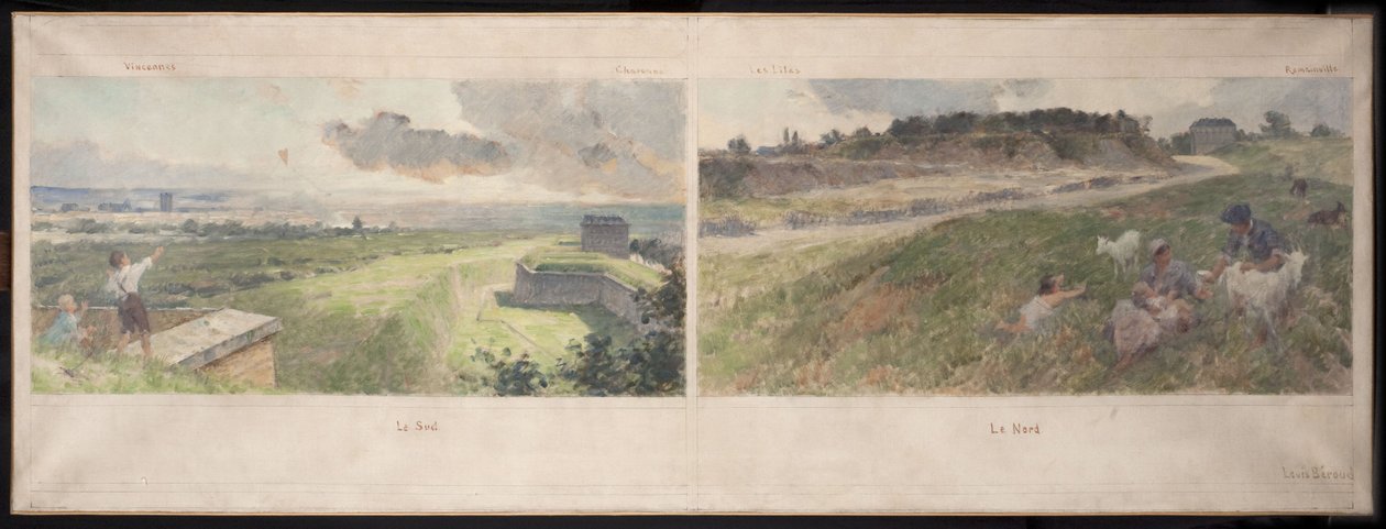 Esboço da Câmara Municipal de Bagnolet: Duas vistas dos arredores de Bagnolet (norte e sul) de Louis Beroud