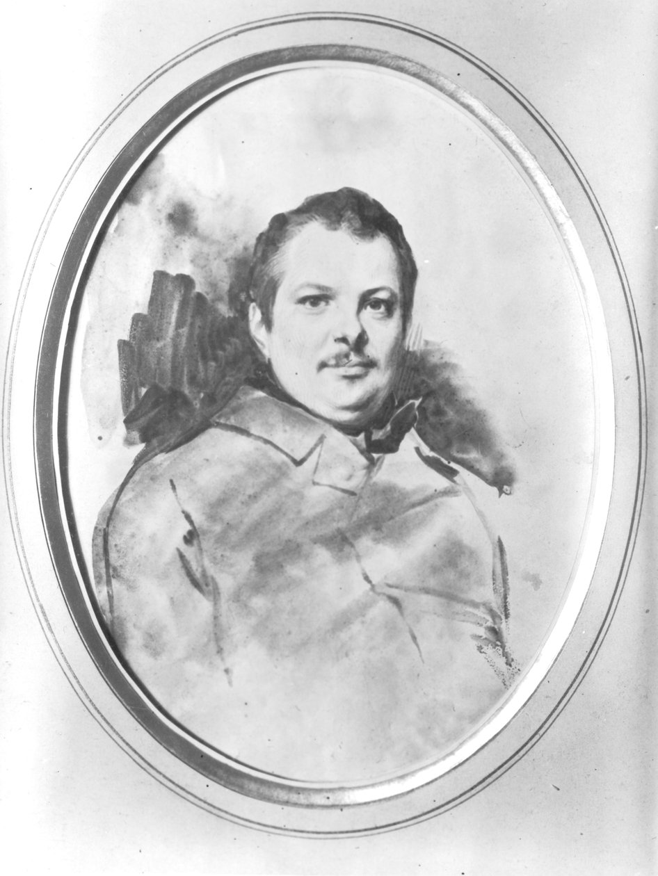 Retrato de Honoré de Balzac (1799-1850) c.1820 (tinta e papel lavado) de Louis Boulanger