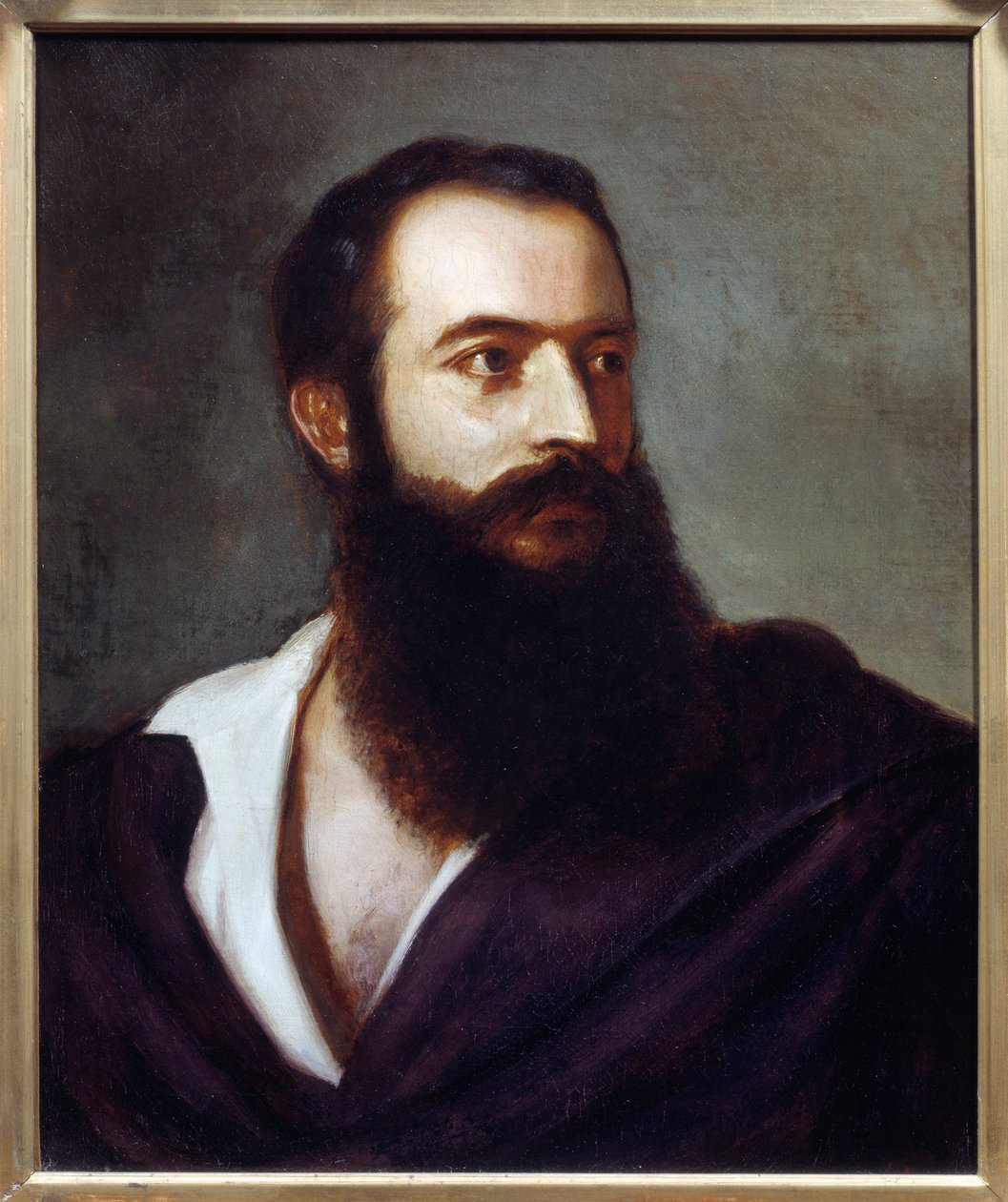 Retrato de Felice Orsini (1819 - 1858) autor do ataque de 14 de janeiro de 1858 a Napoleão III. Pintura de Louis Bucheister (? -1881), Itália. Óleo sobre tela. Diâmetro: 0,47 x 0,38m. Paris, Museu Carnavalet de Louis Buchheister