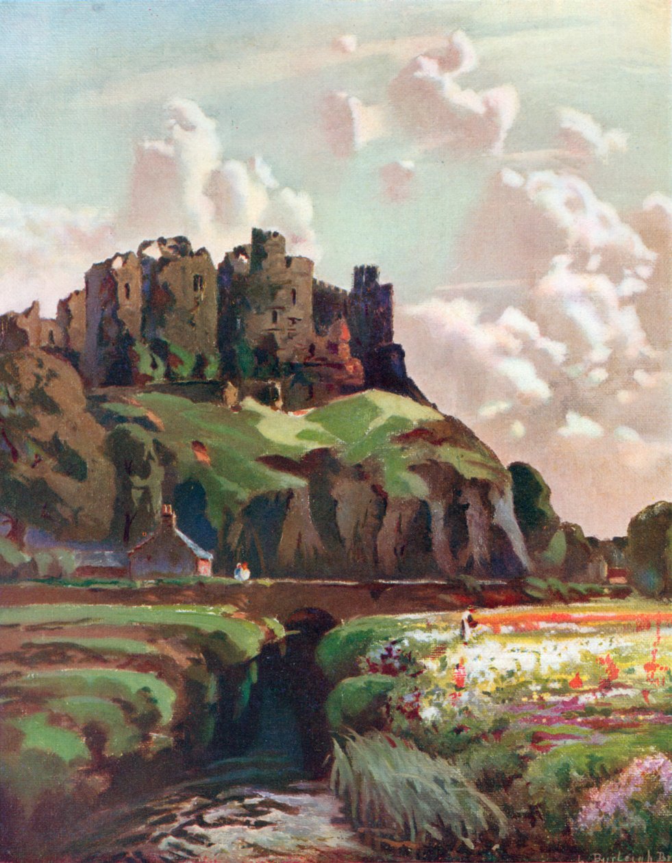 Castelo de Harlech, Merionethshire (litografia a cores) de Louis Burleigh-Bruhl