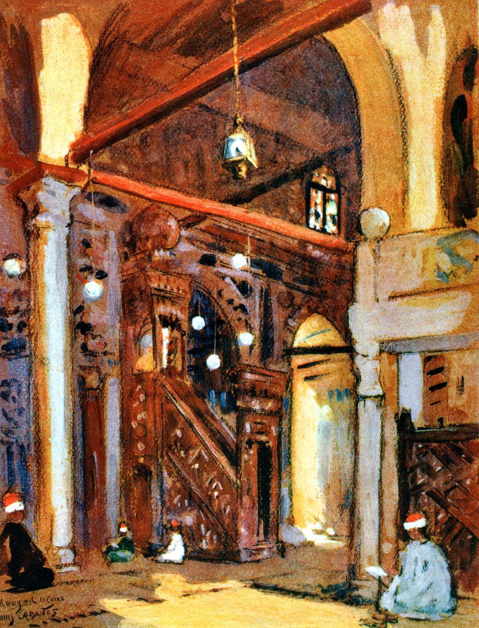 Interior da mesquita al-Muayyad, Cairo, Egito, 1928 de Louis Cabanes