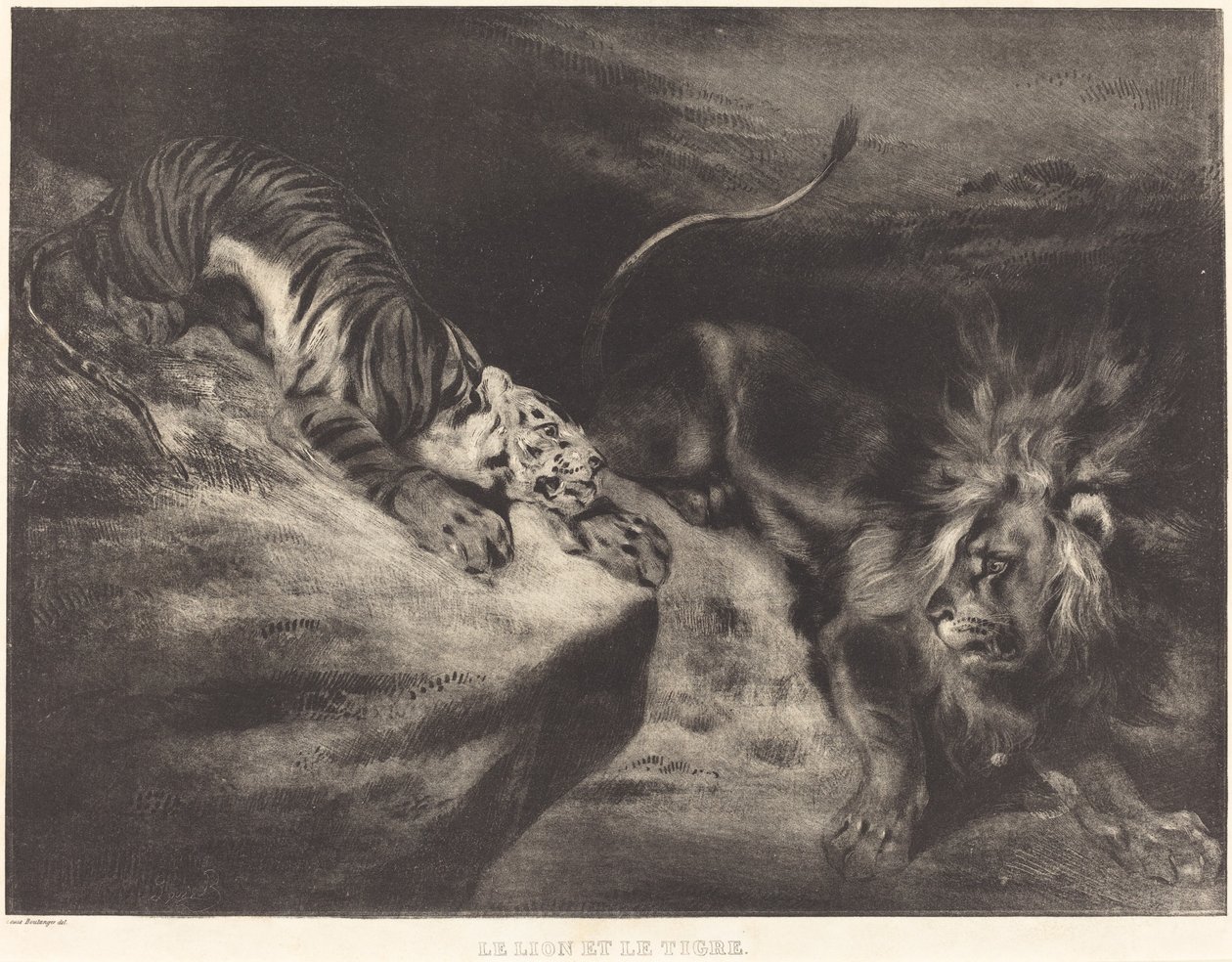 O Leão e o Tigre de Louis Candide Boulanger after Eugène Delacroix